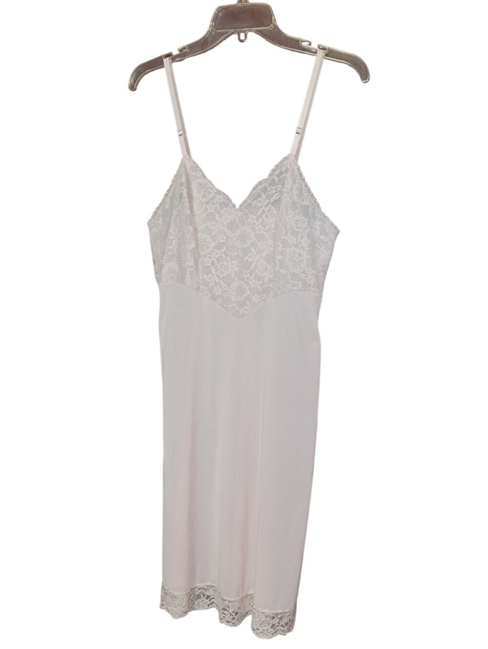 Vintage 1950s 60s Baby Pink Vanity Fair Lace Bust Nylon Slip USA Size 32 dress